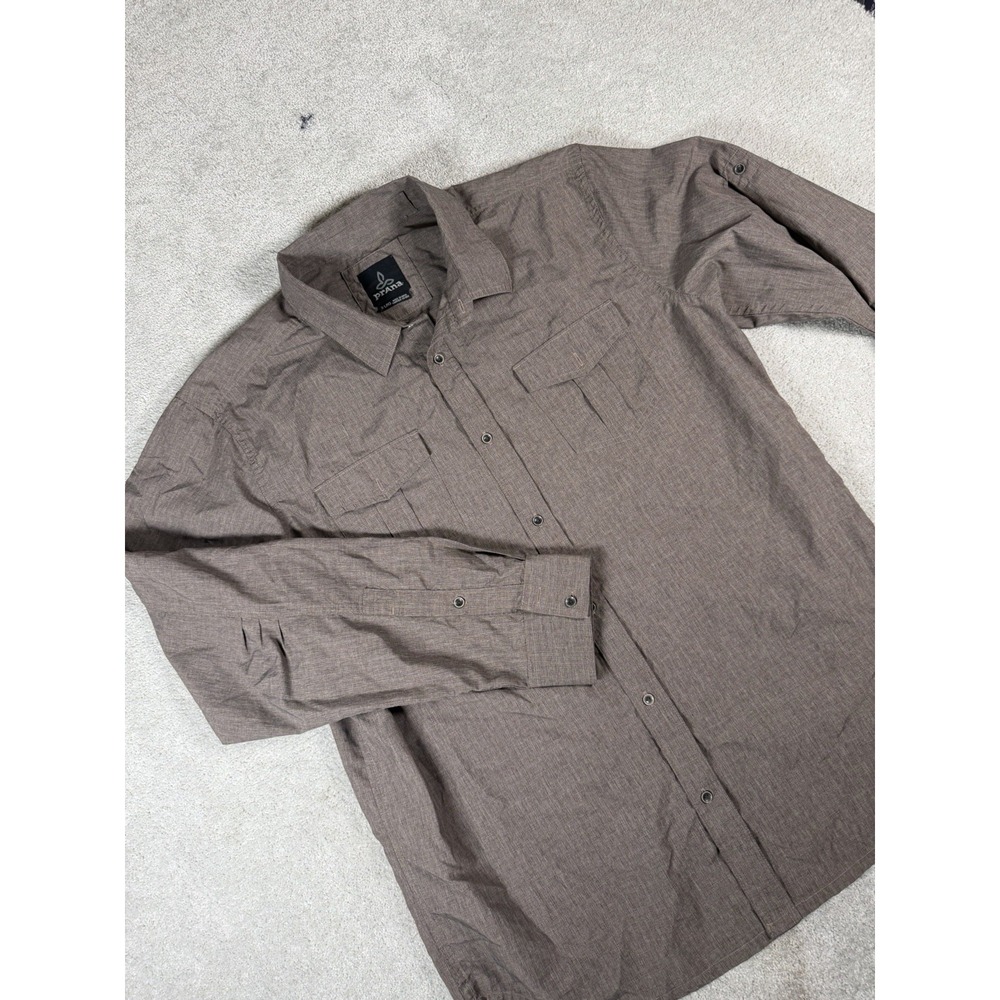 Prana Ascension Shirt‎ Mens XL Brown Long Sleeve Button Up Outdoor Roll Tab